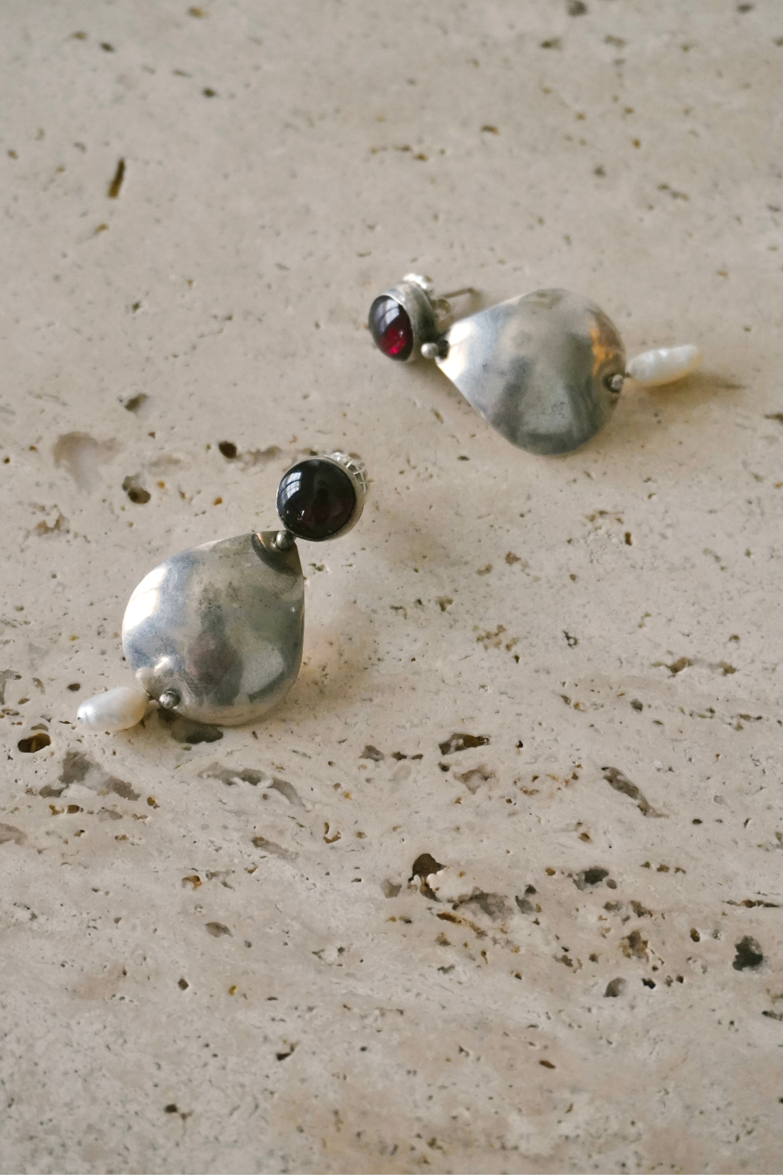 Cascading Pearl & Garnet Earrings