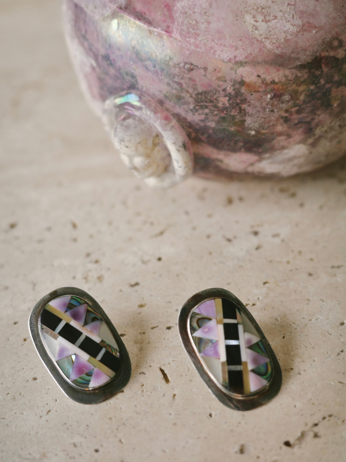 Mosaic Mother of Pearl & Onyx Earrings