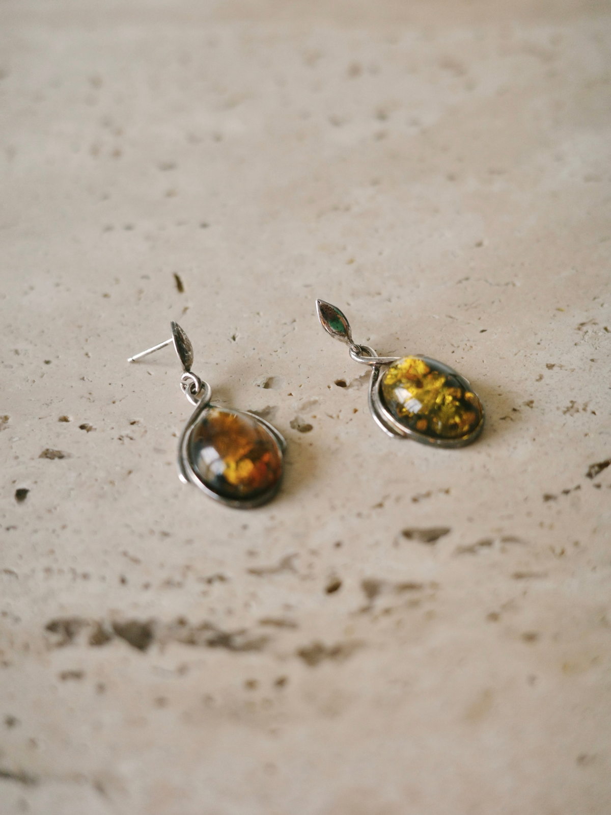 Green Amber Earrings